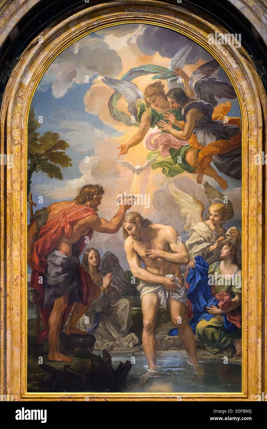 The Baptism of the Lord – the mosaic is a copy of a painting by Carlo Maratta (1625–1713). St Peter's Basilica, Rome, Italy. - Stock Image