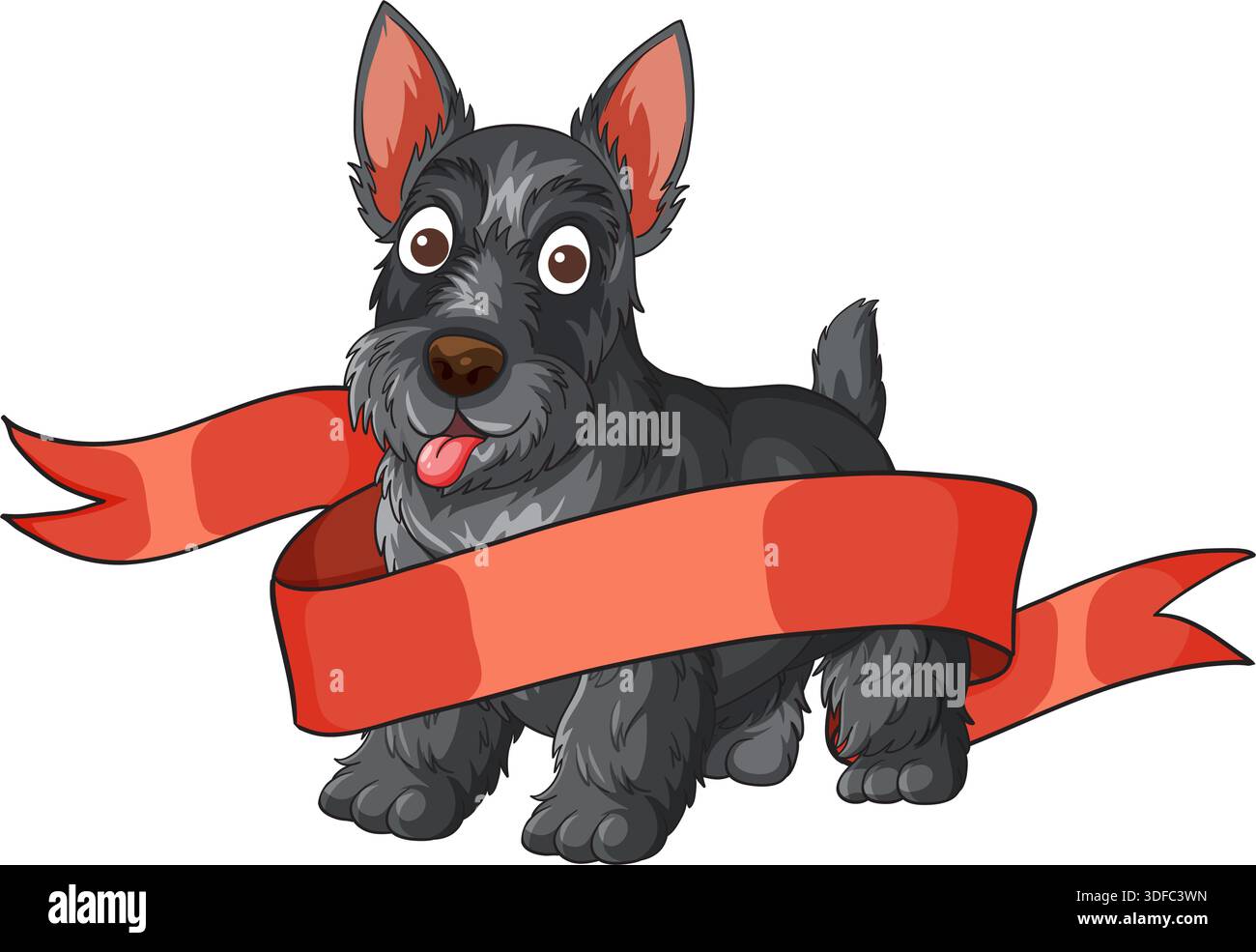 Cheerful Scottish Terrier vector illustration with a red ribbon and ...