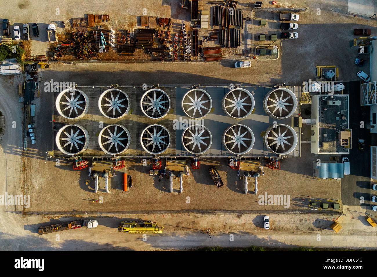 Fans on the ceiling of an industrial building Stock Photo