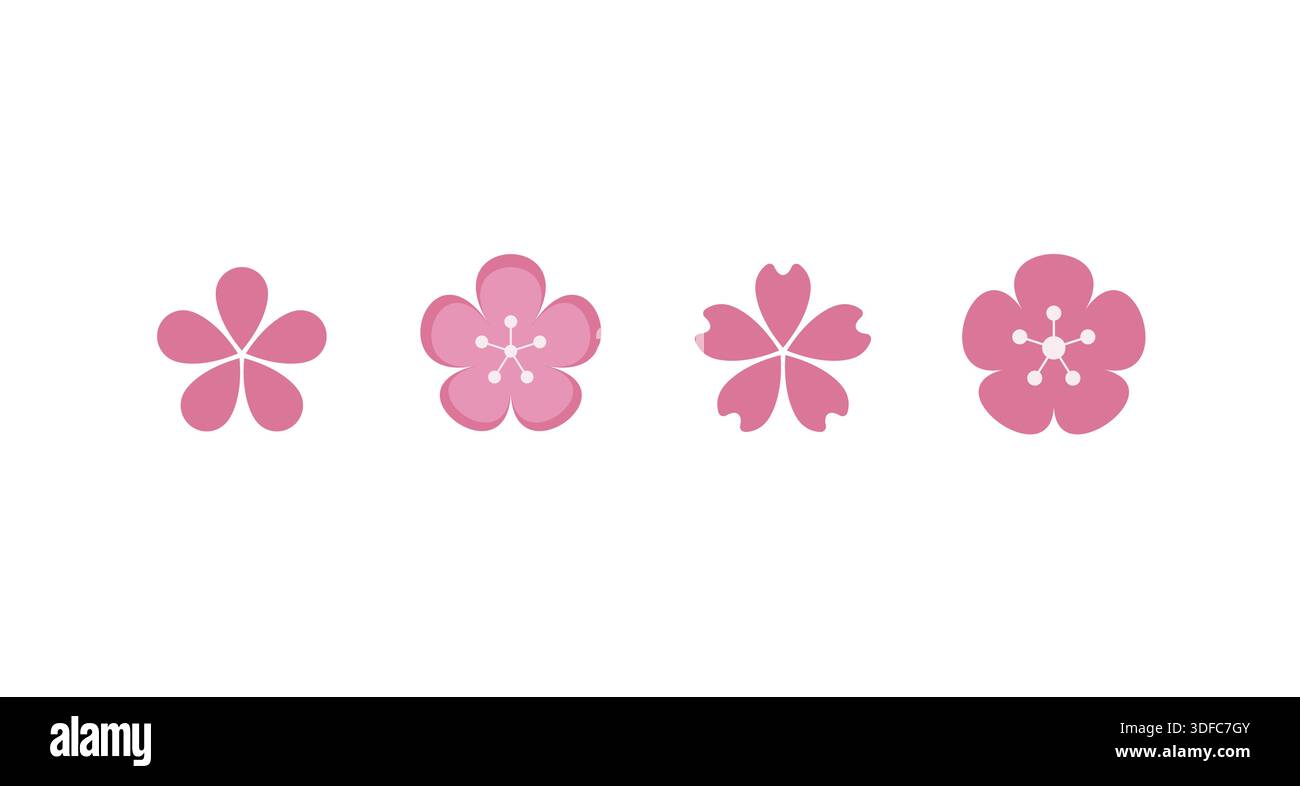 spring sakura blossom vector icon set. Cherry pink flower Stock Vector