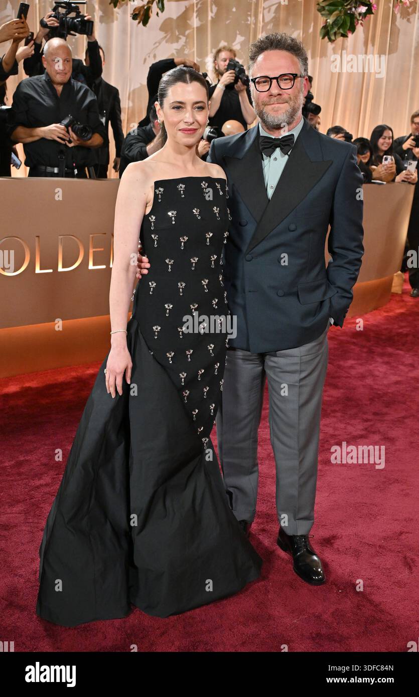 Beverly Hills, USA. 11th Jan, 2026. Lauren Miller and Seth Rogan ...