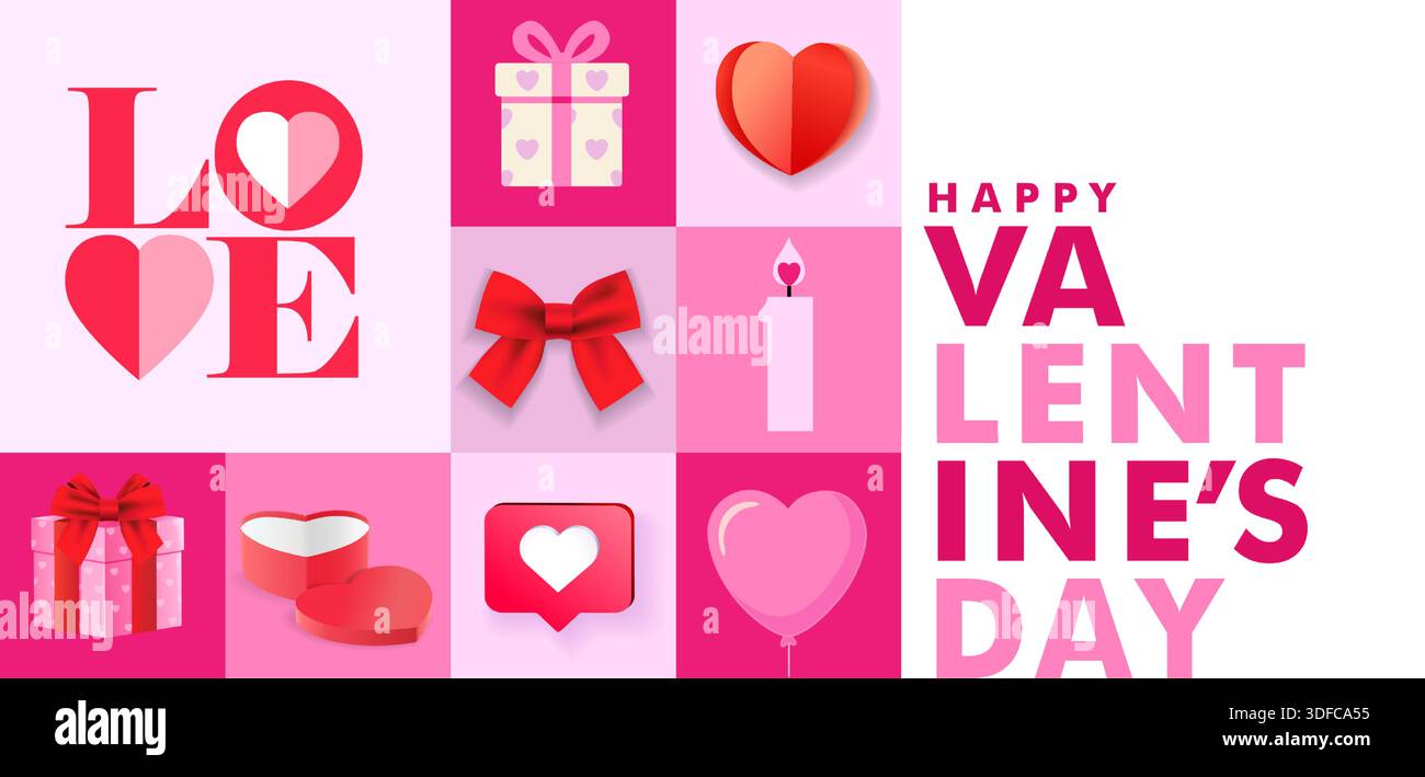 Happy Valentines Day greeting card art design with Holiday elements. Be my Valentine art concept with love symbols for Valentine's Day Stock Vector