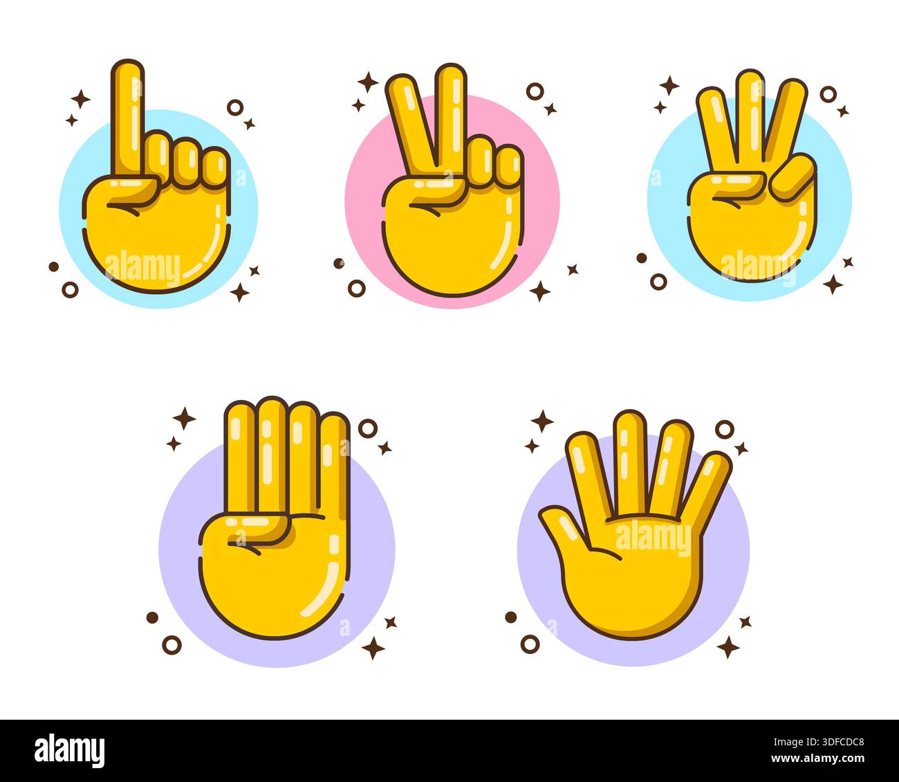 Set of Cartoon Hand Counting One Until Five Icons Vector Illustration ...