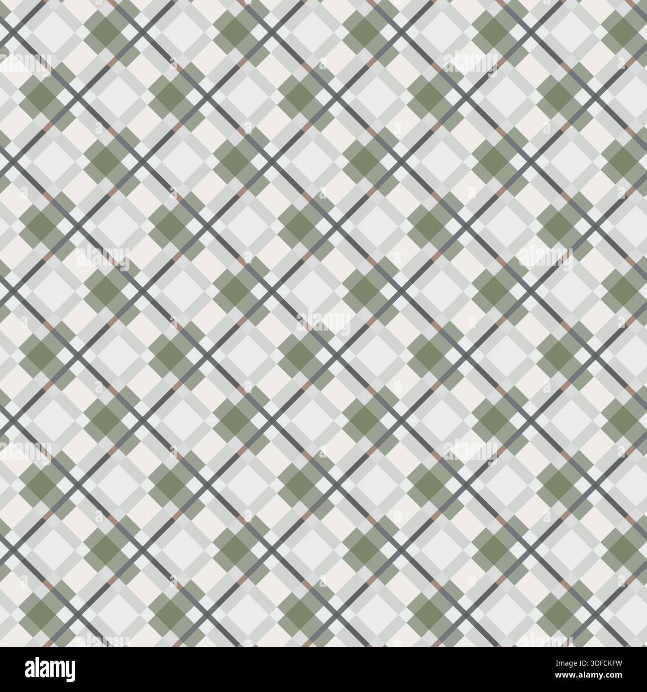 Olive Cream Diagonal Check Plaid Pattern Stock Vector