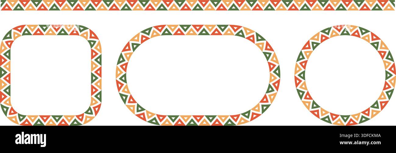 Mexican triangular pattern circle and rectangle frames set. African ethnic motif border. Aztec ornament frame. Mexican ornament. text frame. Vector Stock Vector