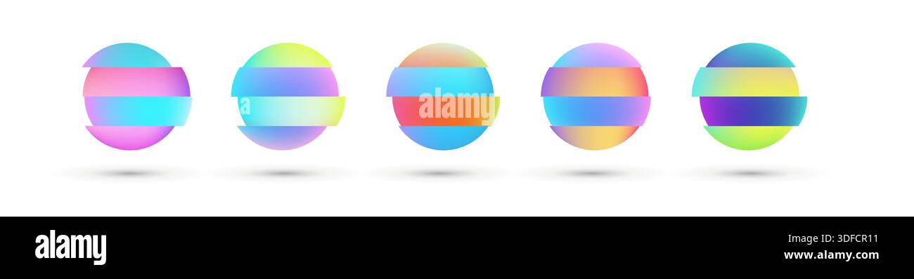 Vector colorful deformed gradient circles. Abstract round frame set Stock Vector