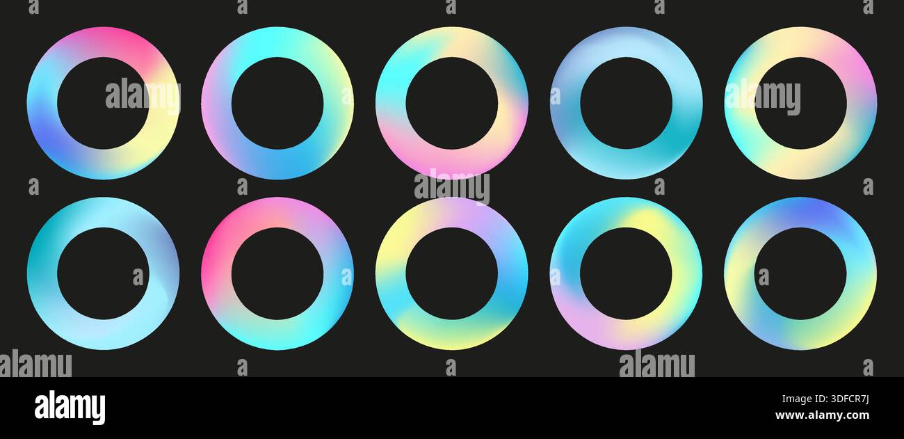 Rainbow gradient frame set. Unicorn holographic border Stock Vector