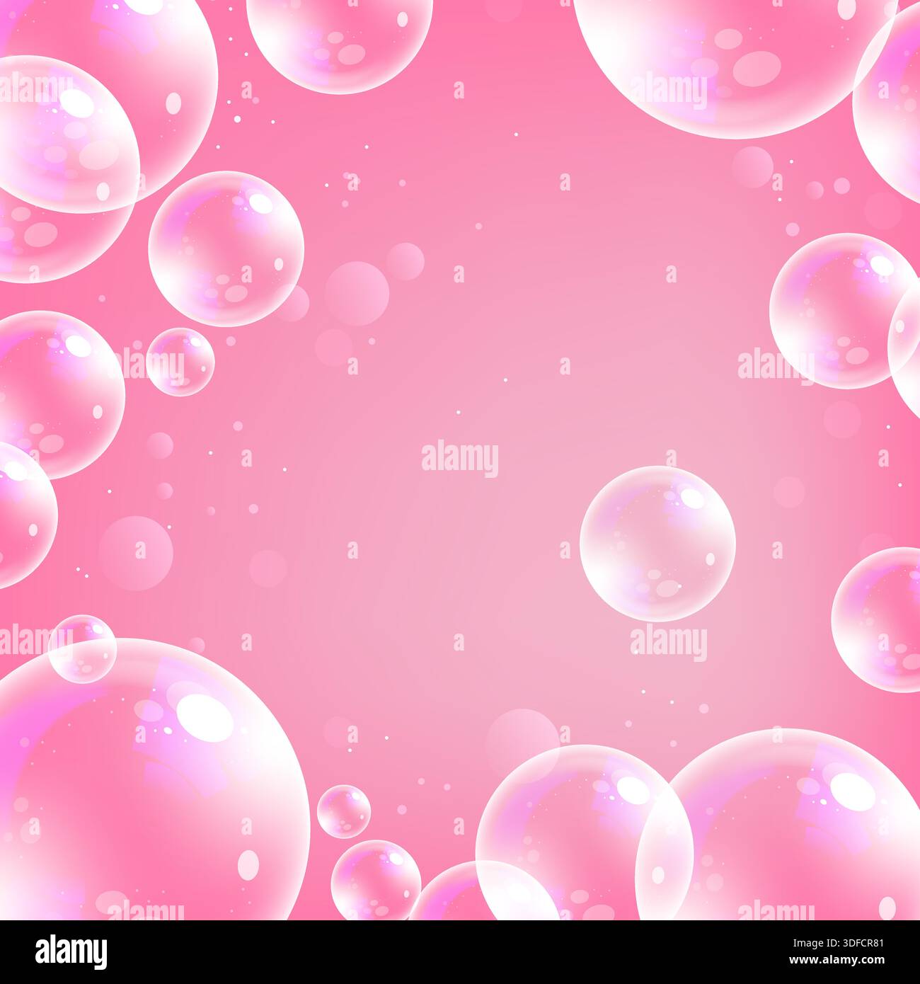 Abstract pink bubbles background. Transparent realistic soap bubble Stock Vector