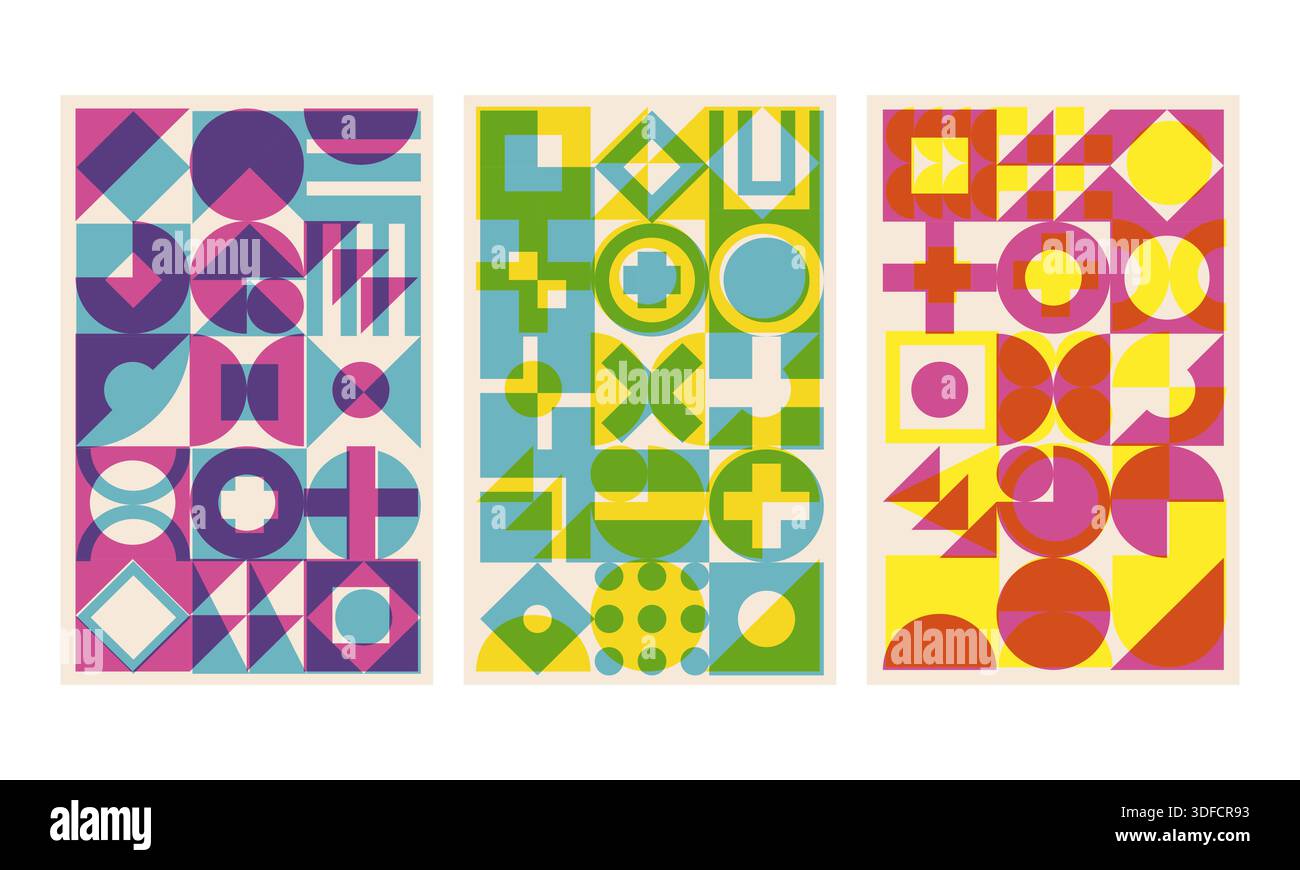 Geometric cover set risograph style Stock Vector