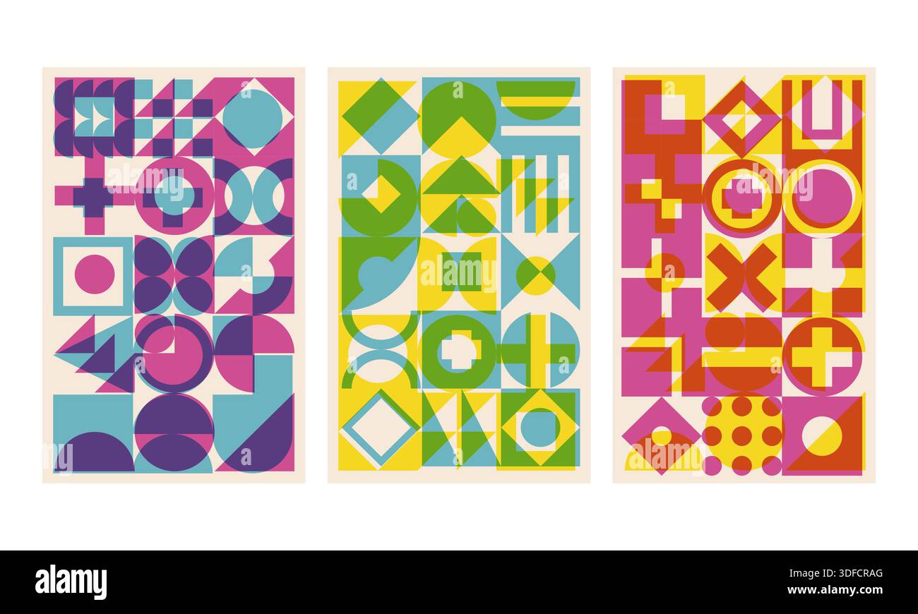 Geometric cover set risograph style Stock Vector