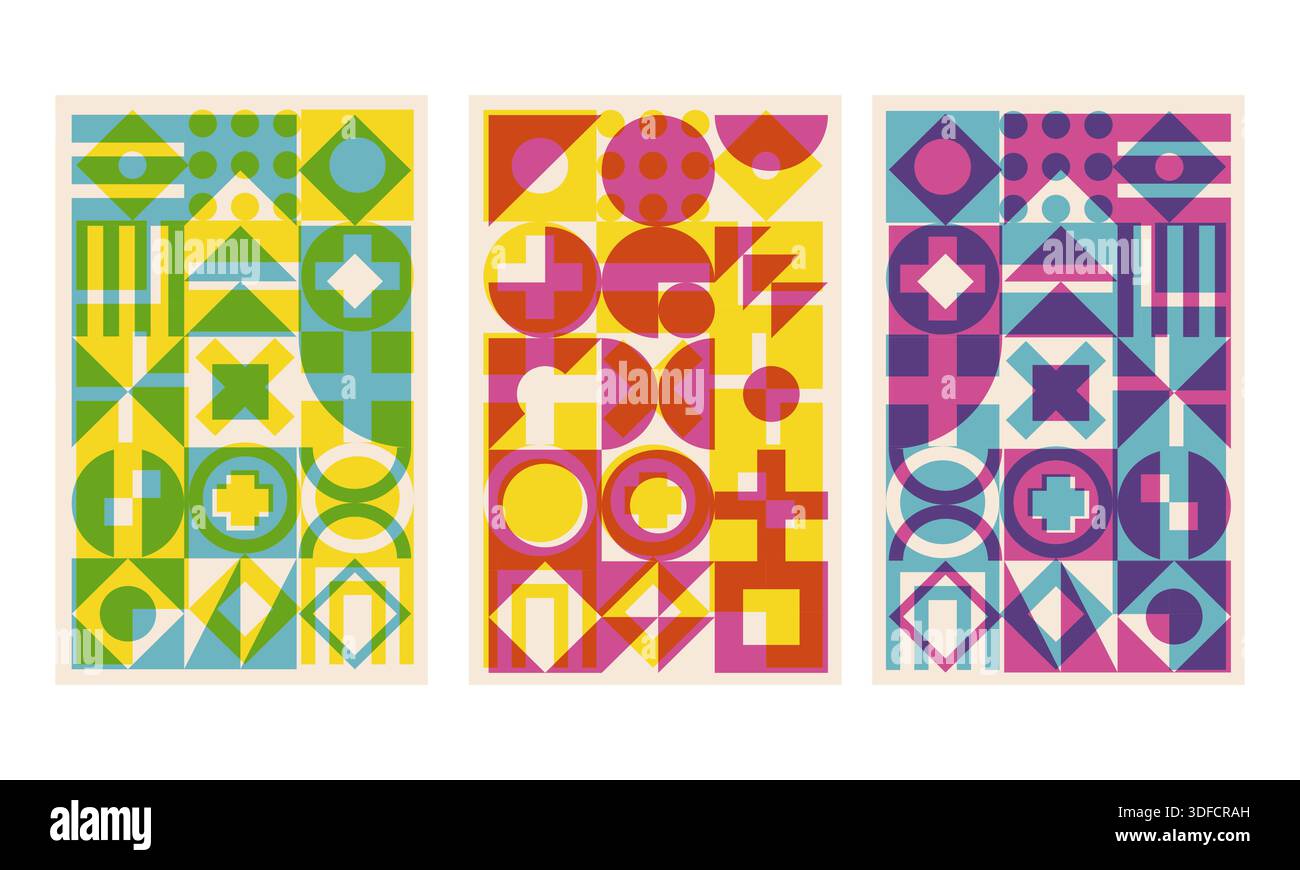 Geometric cover set with riso print effect Stock Vector