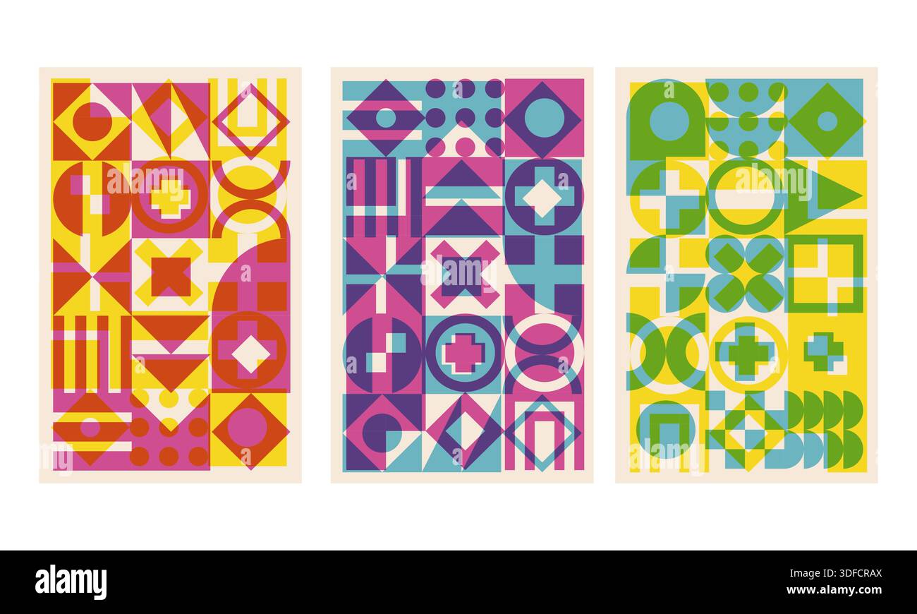 Geometric cover set with riso print effect Stock Vector