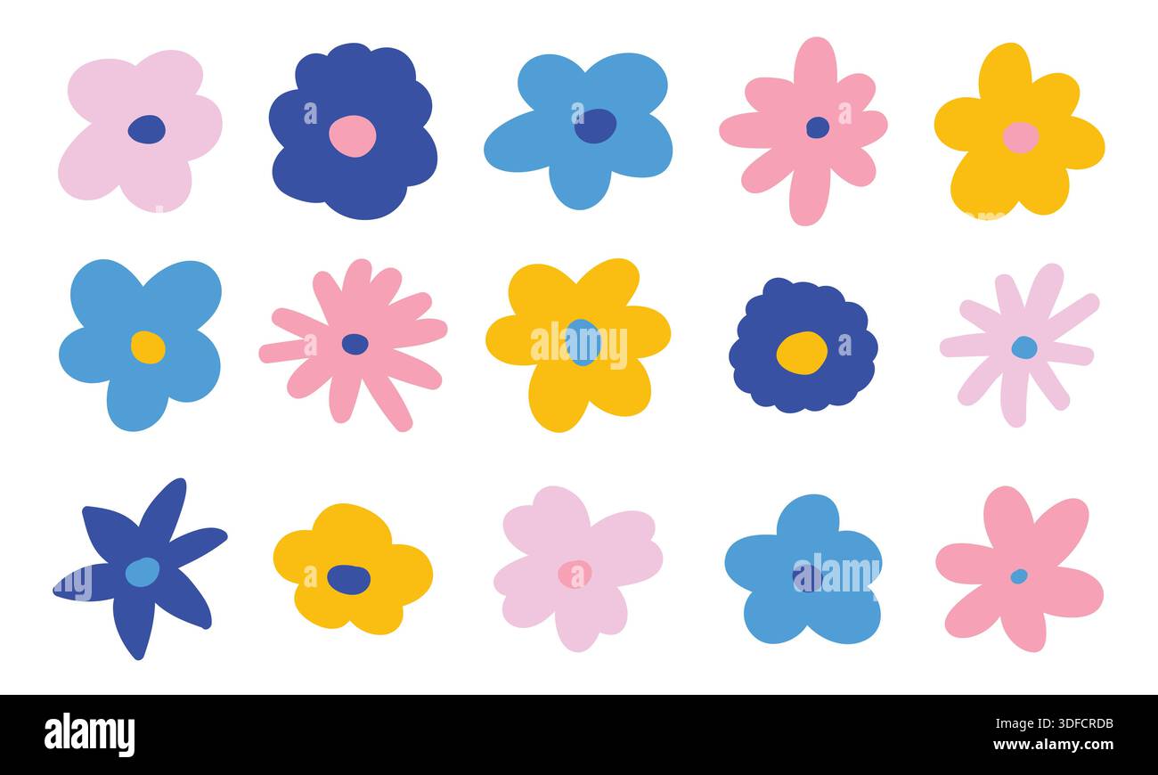 Simple doodle flower set Stock Vector