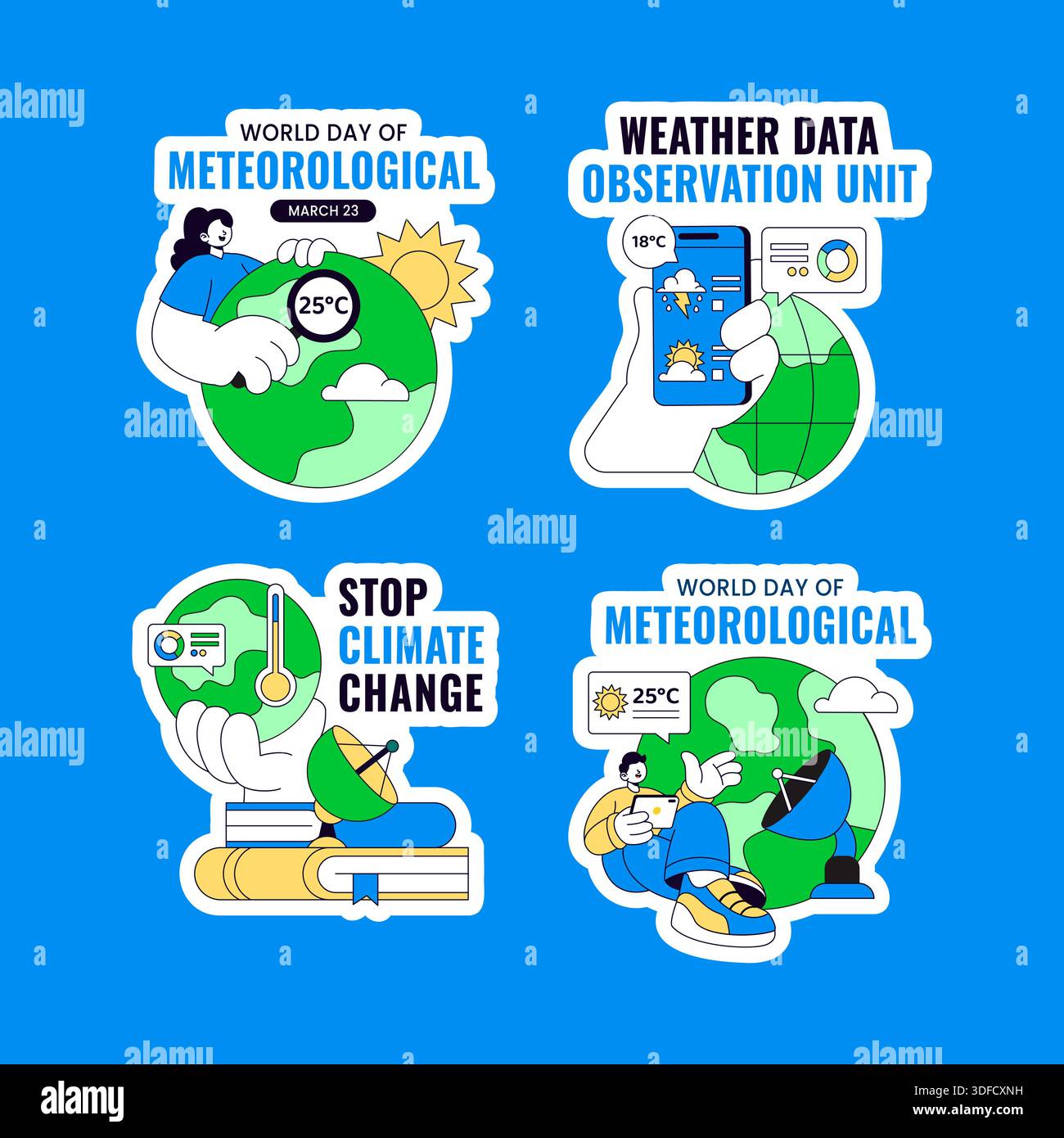Weather Label Cartoon Meteorological Day Label Design Flat Cartoon Hand Drawn Weather ...