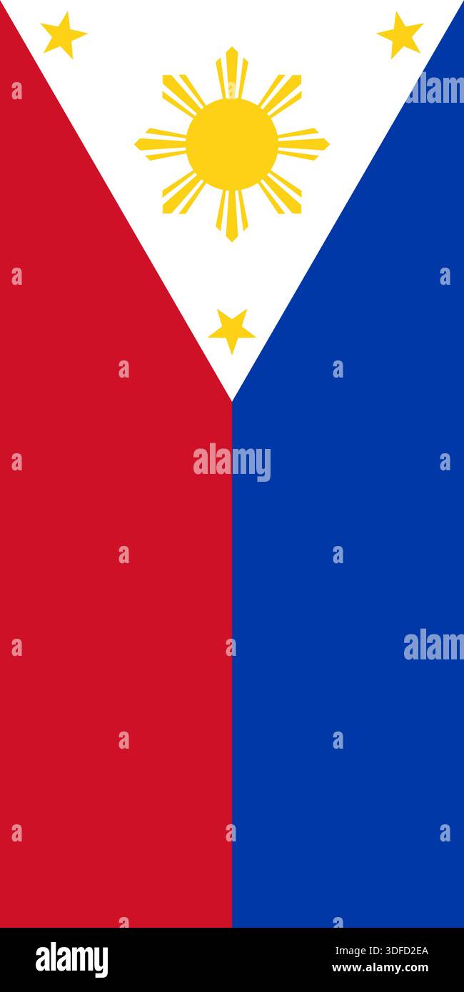Philippines vertical flag in official colors, dimensions and aspect ratio. Vector flag symbolizing national pride, identity, heritage, patriotism and authority Stock Vector