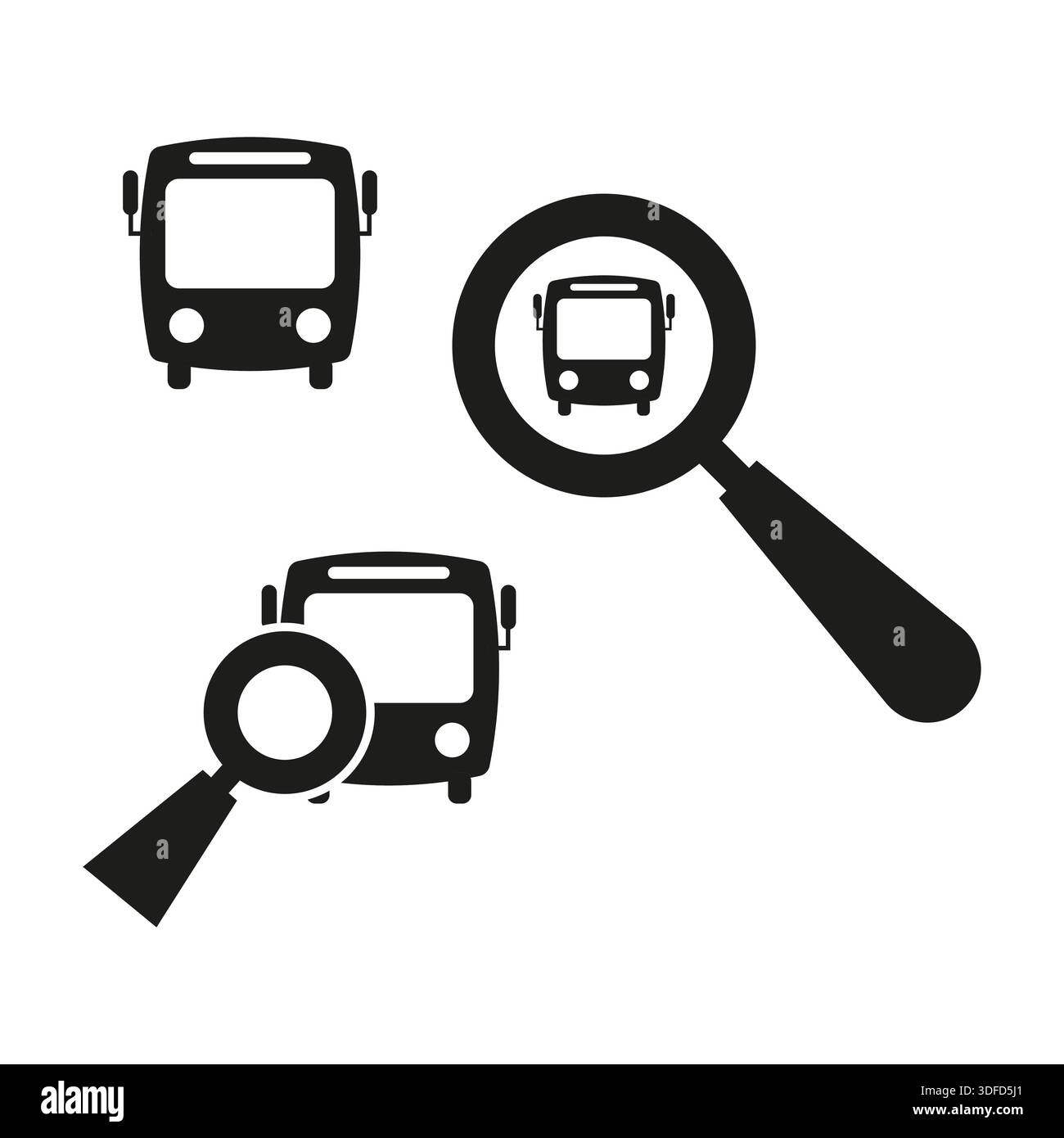 Public bus search. Transport navigation Vector. Magnifying glass icons ...
