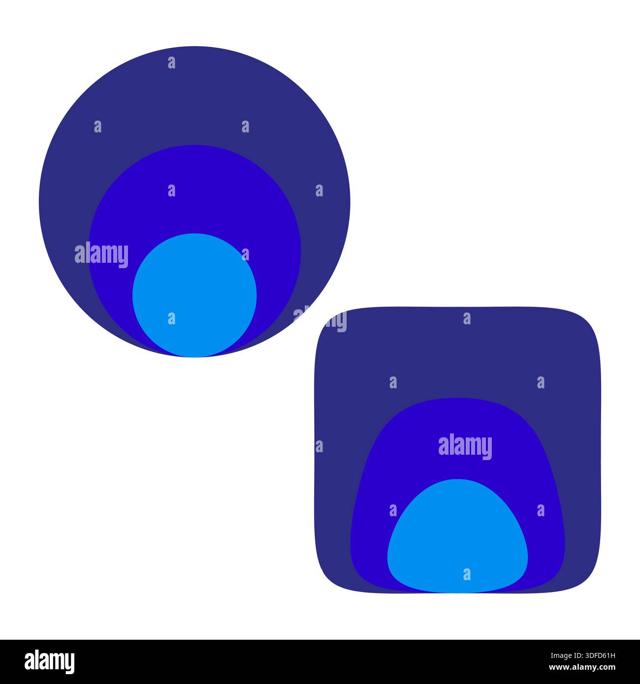 Blue circles squares. Simple geometric shape. Layered object abstract. Vector minimal composition. EPS 10. Stock Vector