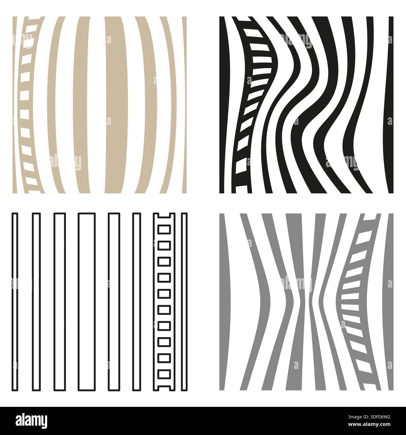 Linear pattern set. Four 4 Vector. Unique stripe textures. Sophisticated graphic collection. EPS 10. Stock Vector