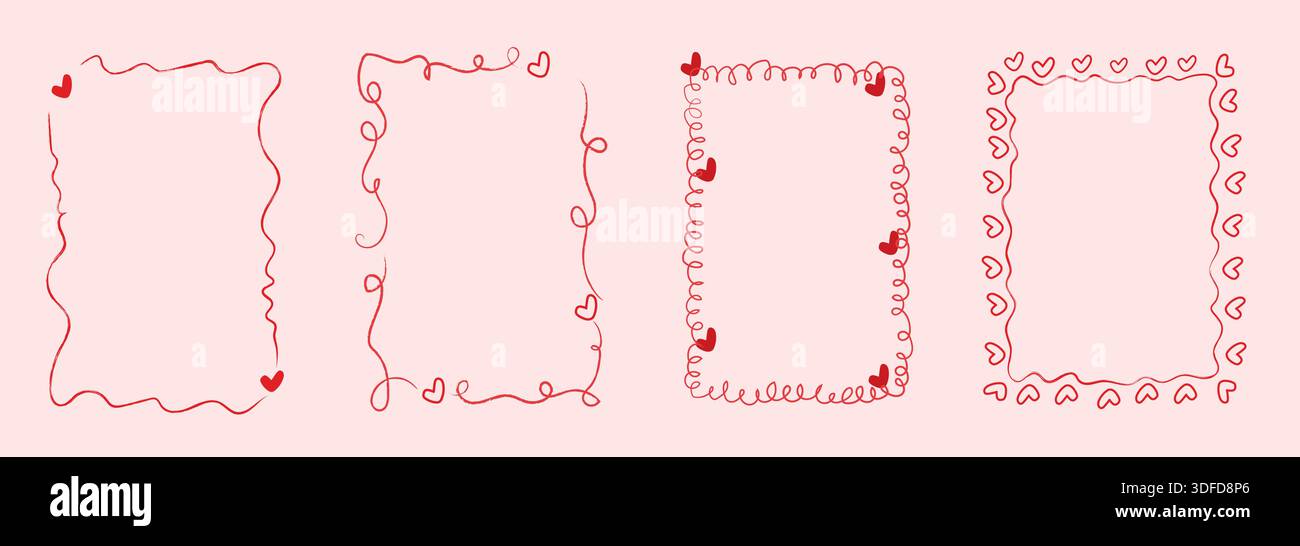 Border Frame Design Heart Doodle hand drawn heart frames with wavy lines and playful borders ...