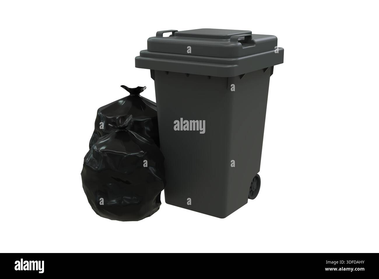 A bin with bin bags placed next to it - 3D rendering on a transparent background Stock Photo