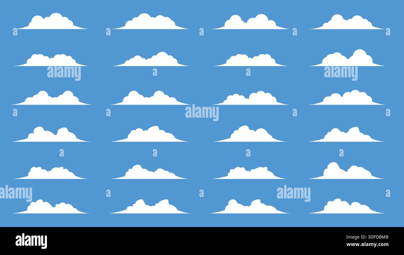 Set of Different Clouds Isolated on Blue Background Stock Vector