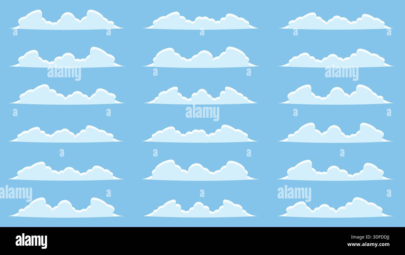 Set of Different Clouds Isolated on Blue Background Stock Vector