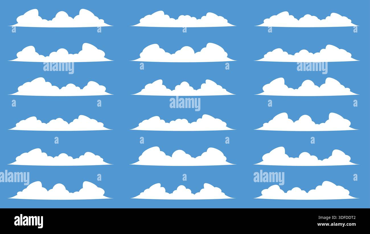 Set of Different Clouds Isolated on Blue Background Stock Vector