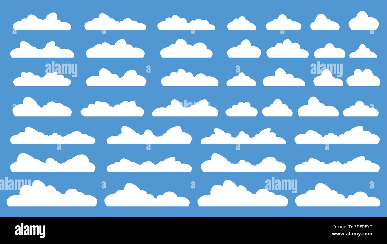 Set of Different Clouds Isolated on Blue Background Stock Vector
