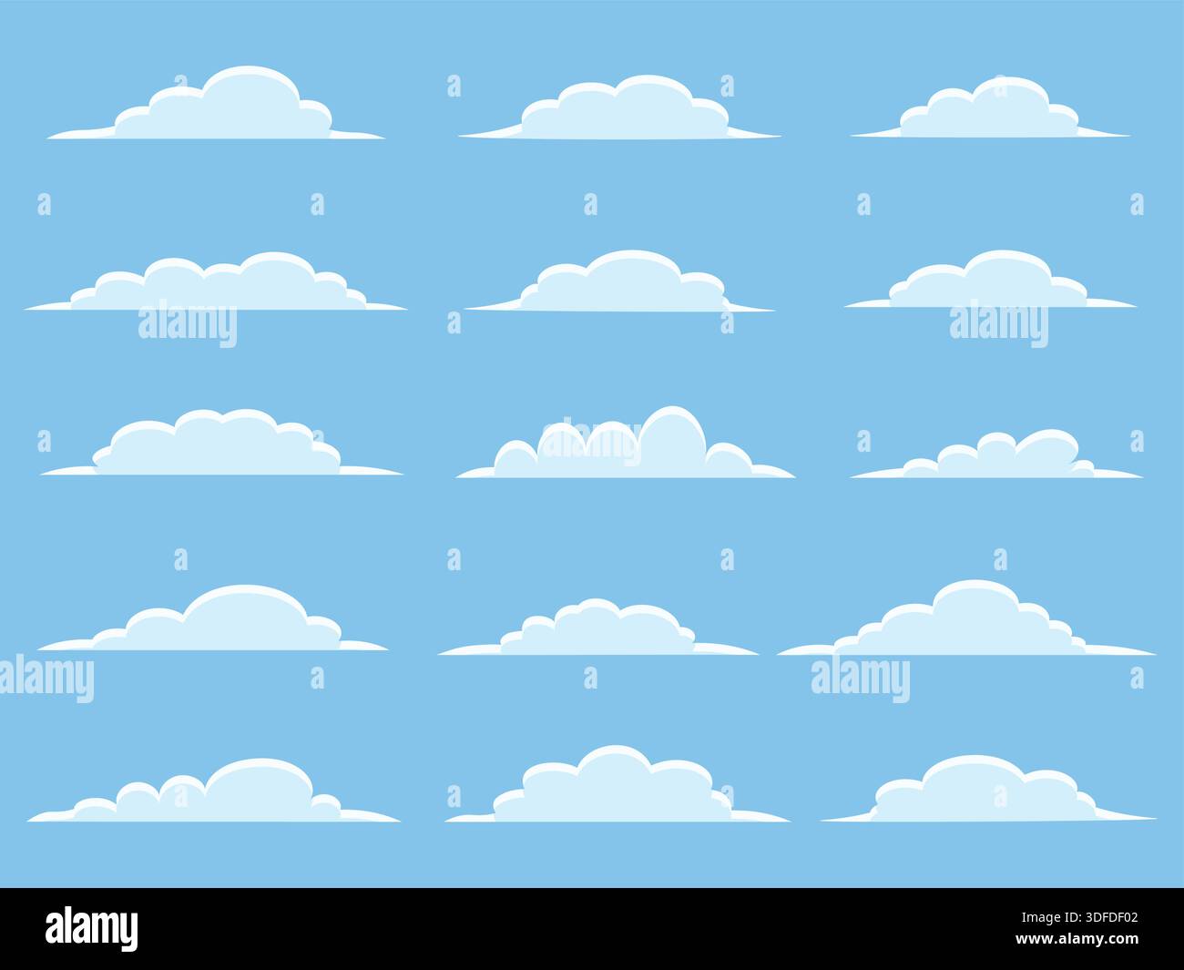 Set of Different Clouds Isolated on Blue Background Stock Vector