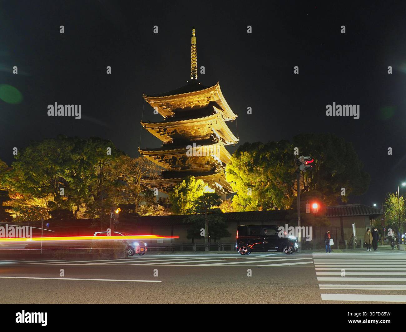 Historic Five Storied Pagoda Of Toji Temple Illuminated At Night 