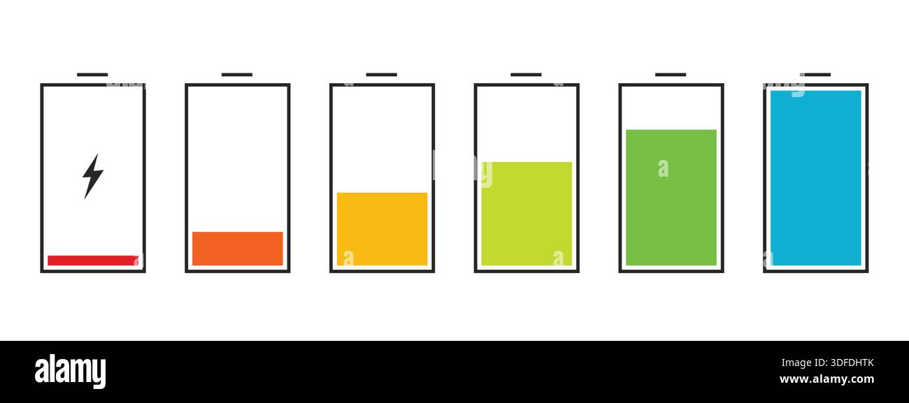 Phone Battery Charge Status Flat Symbols Set Stock Vector
