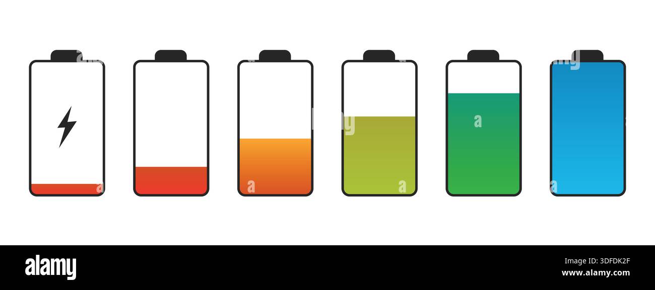Phone Battery Charge Status Flat Symbols Set Stock Vector