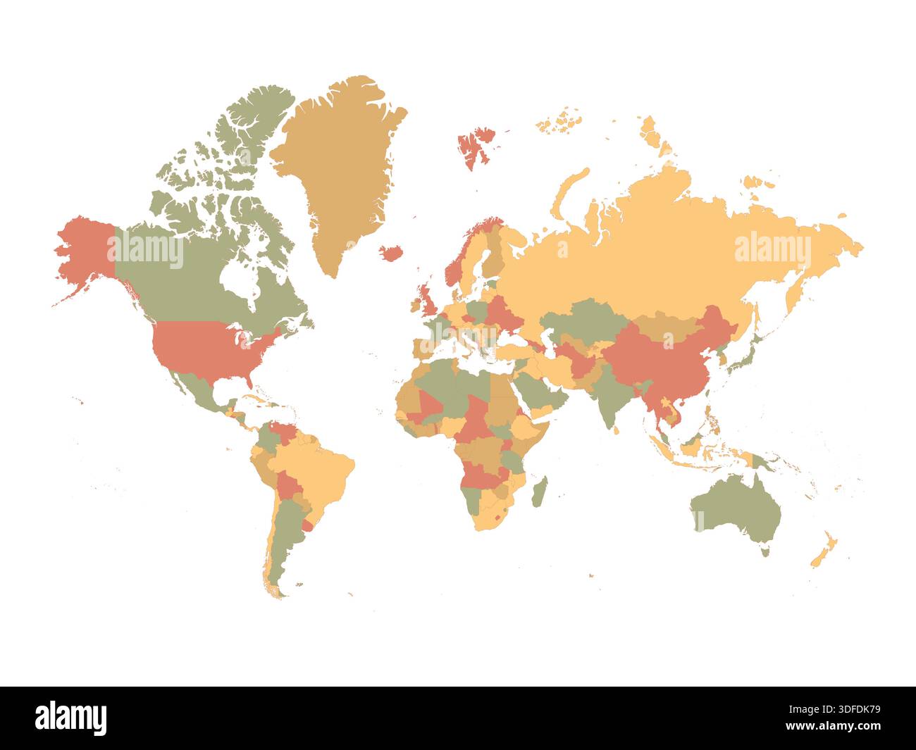 Flat World Map with all Countries Isolated on Monochrome Background ...