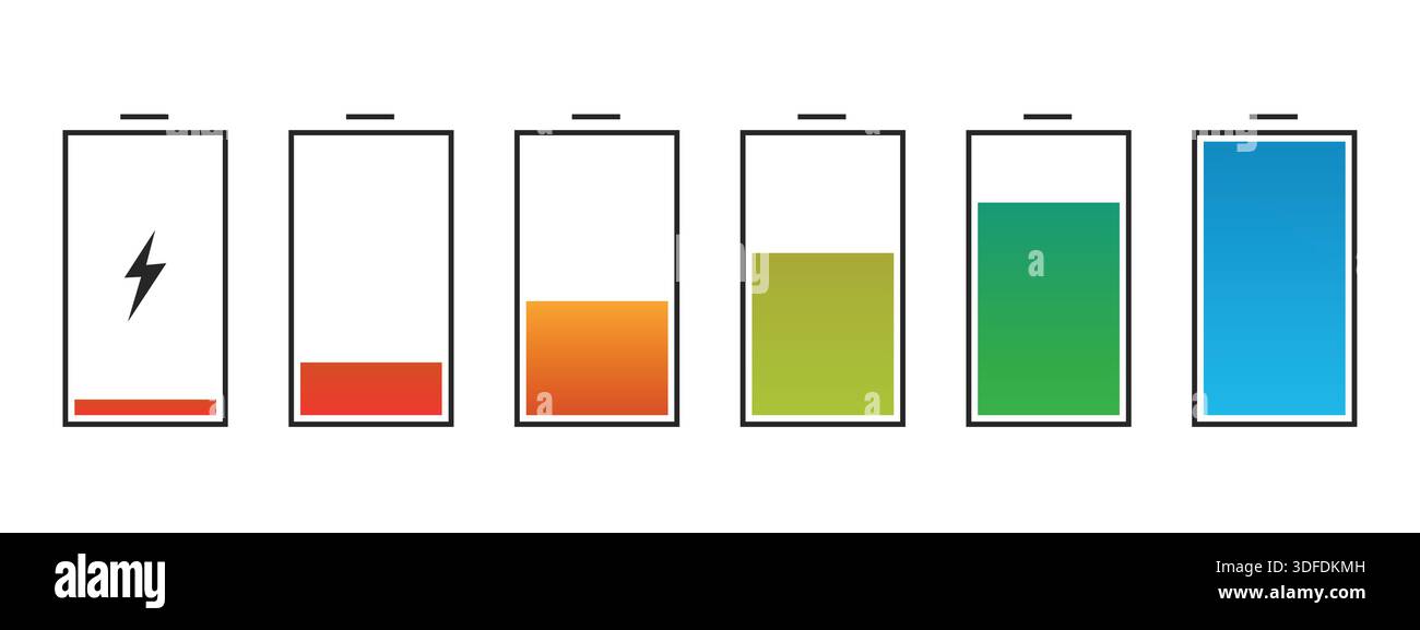 Phone Battery Charge Status Flat Symbols Set Stock Vector