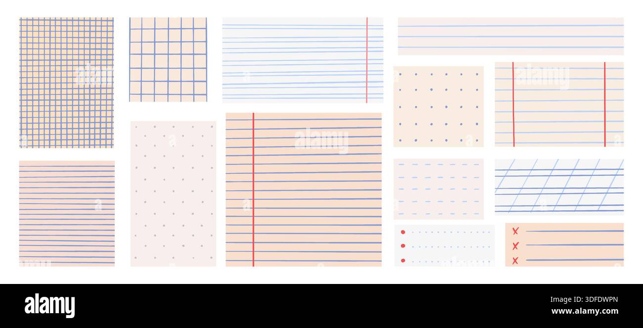 Line Patterns For Notes Sheets for notes. Paper sheet template with hand drawn lines, grids ...