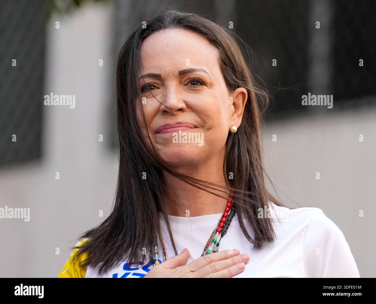 FILE - Opposition leader Maria Corina Machado gestures to supporters ...