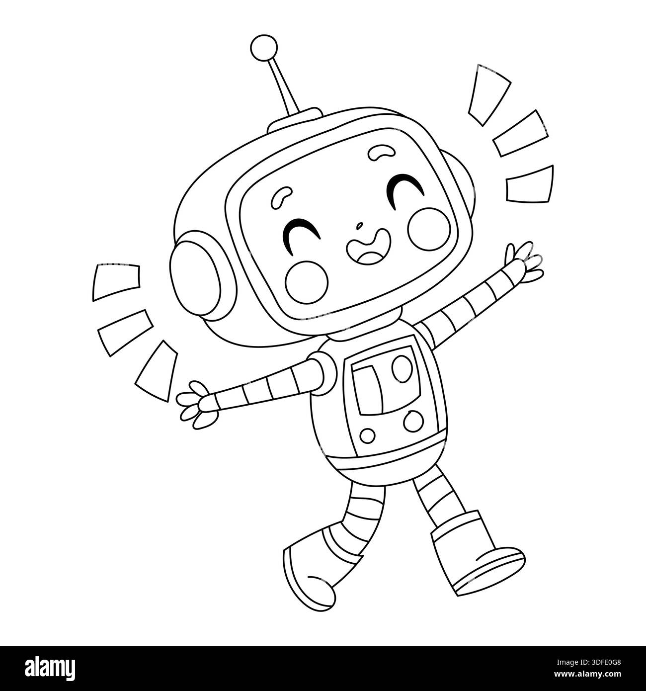 Cute dancing robot coloring page Stock Vector