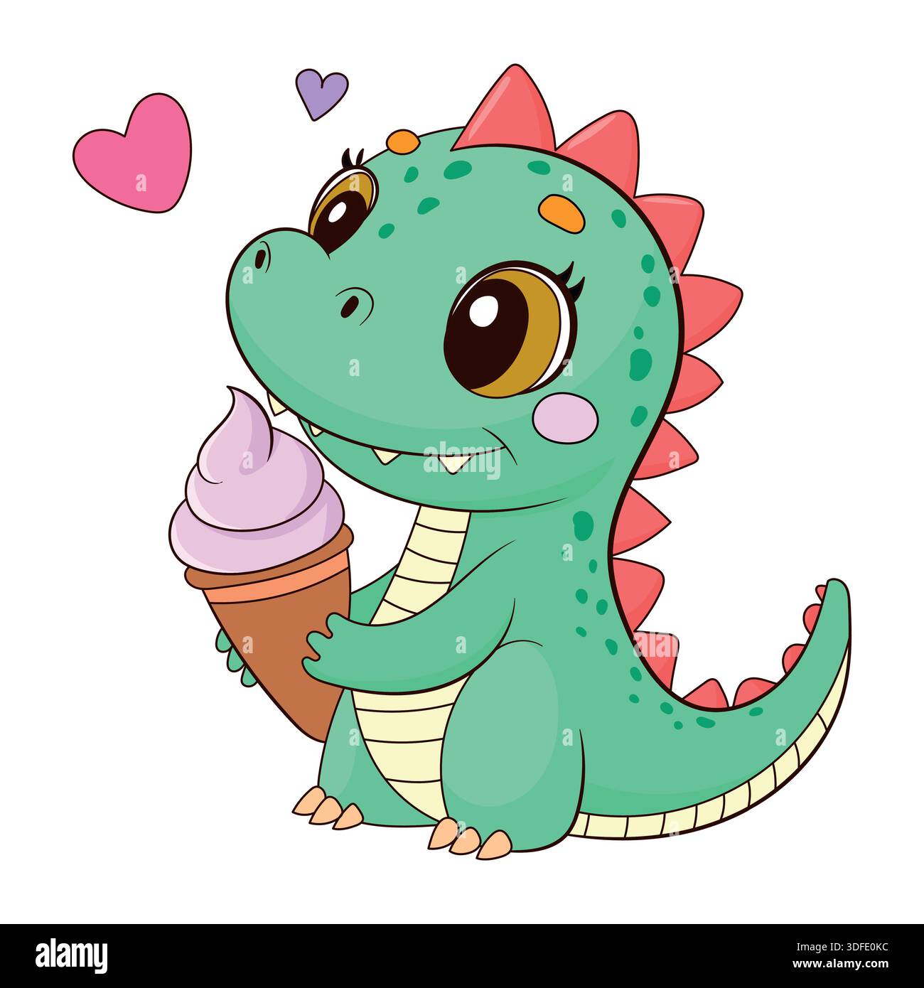 Cute dinosaur holding ice cream cartoon vector Stock Vector Image & Art ...
