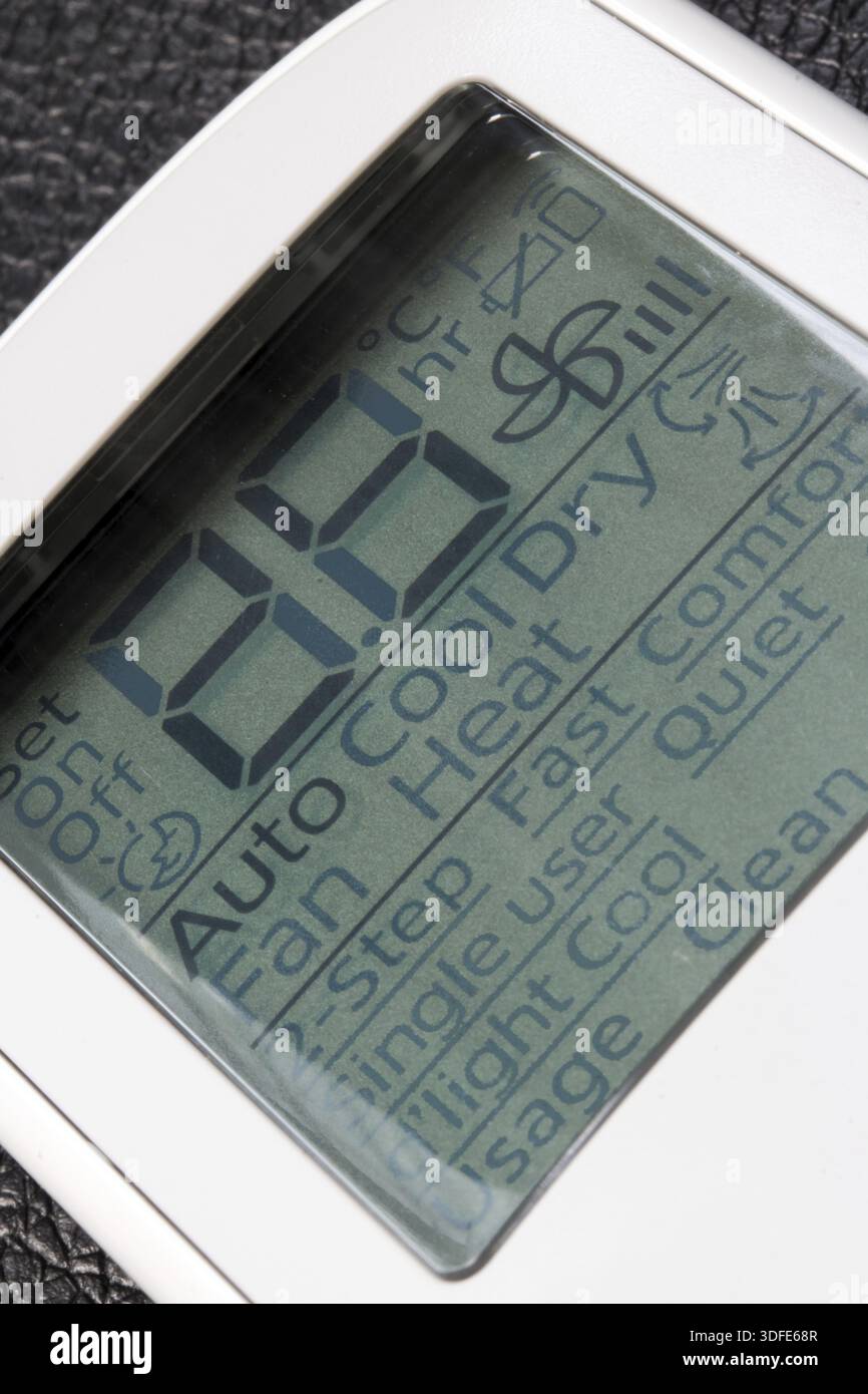 Remote control with display for using air conditioner, close up Stock Photo