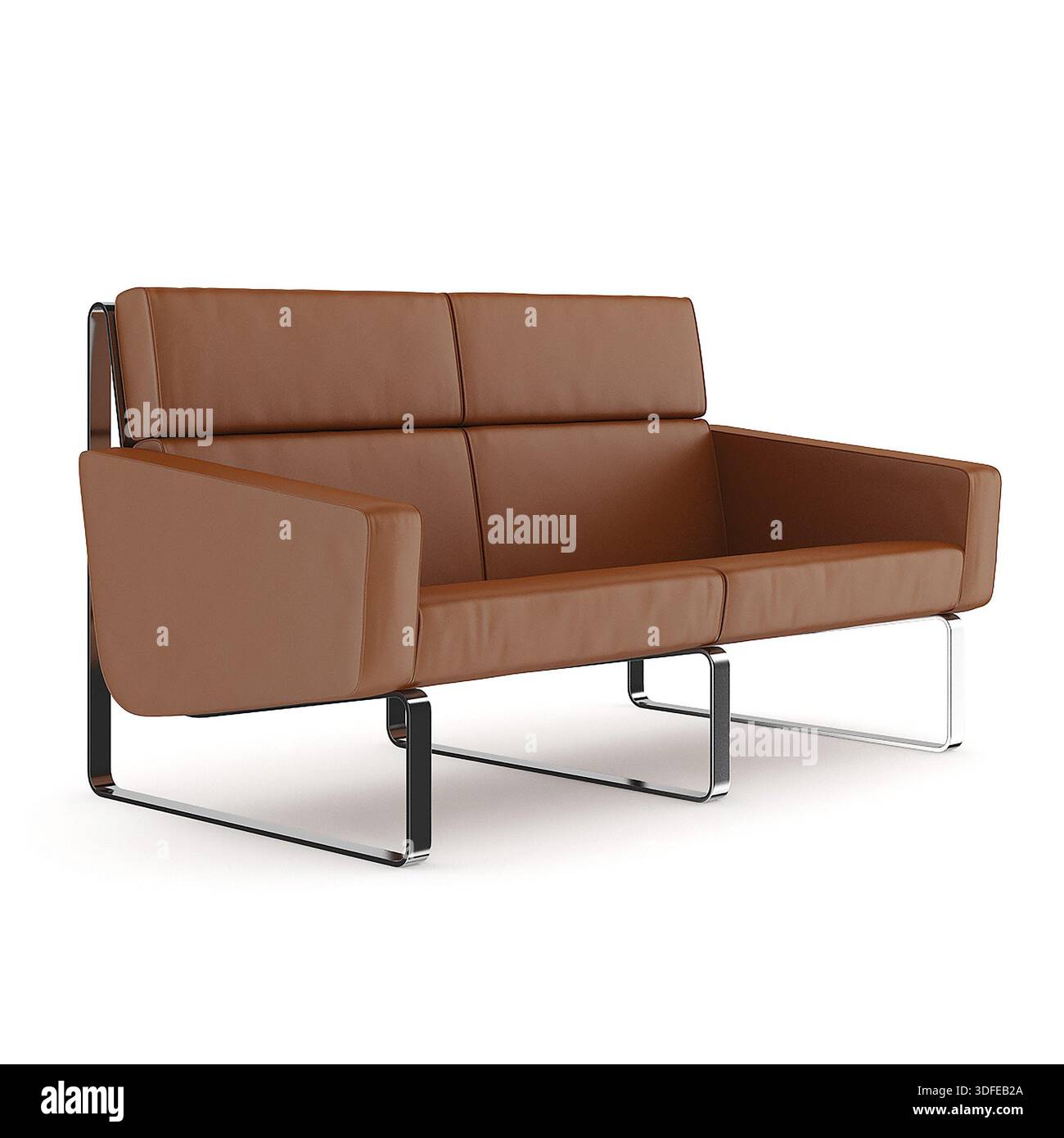 Modern small brown leather sofa on white background. 3D rendering Stock Photo