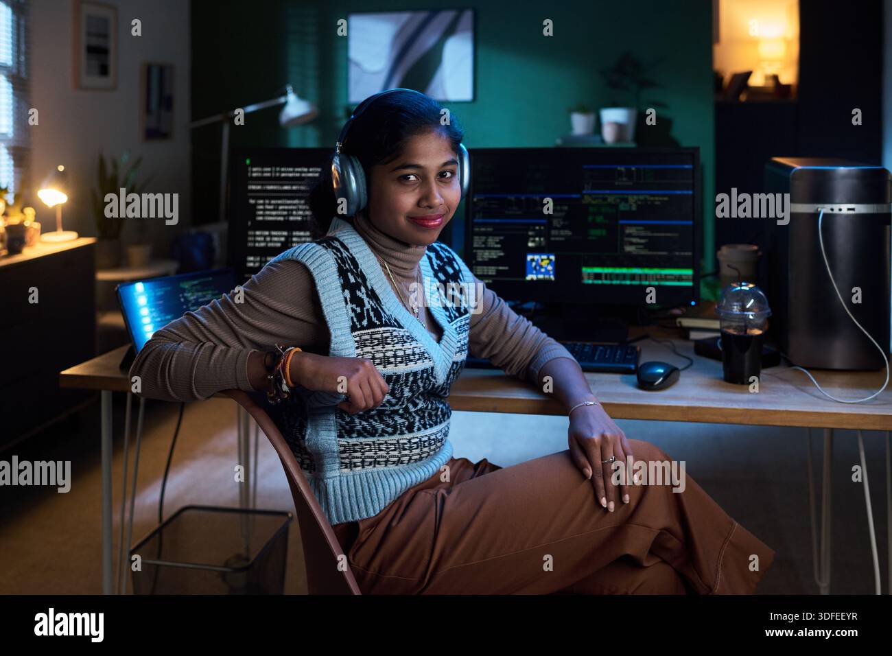 Hacker coding listening music on hi-res stock photography and images ...
