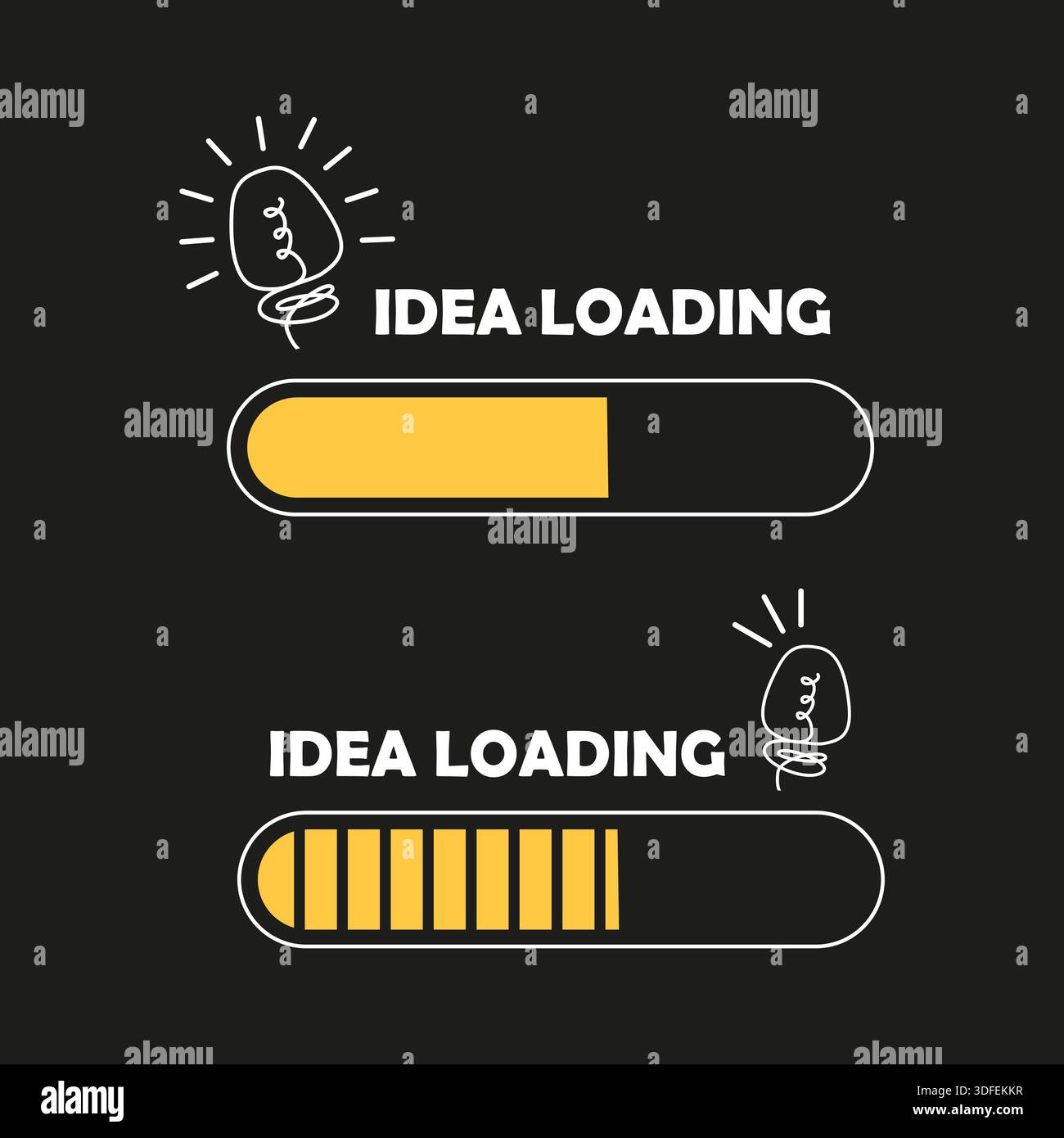 Idea loading Vector. Progress bar illustration. Creative thinking concept. Black background design. Stock Vector