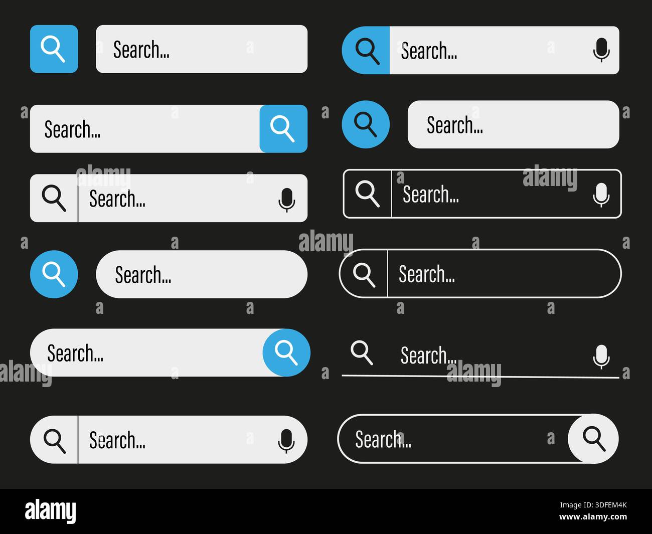 Search bar interfaces. Black Vector widgets. Website navigation element. User interface symbol. Stock Vector