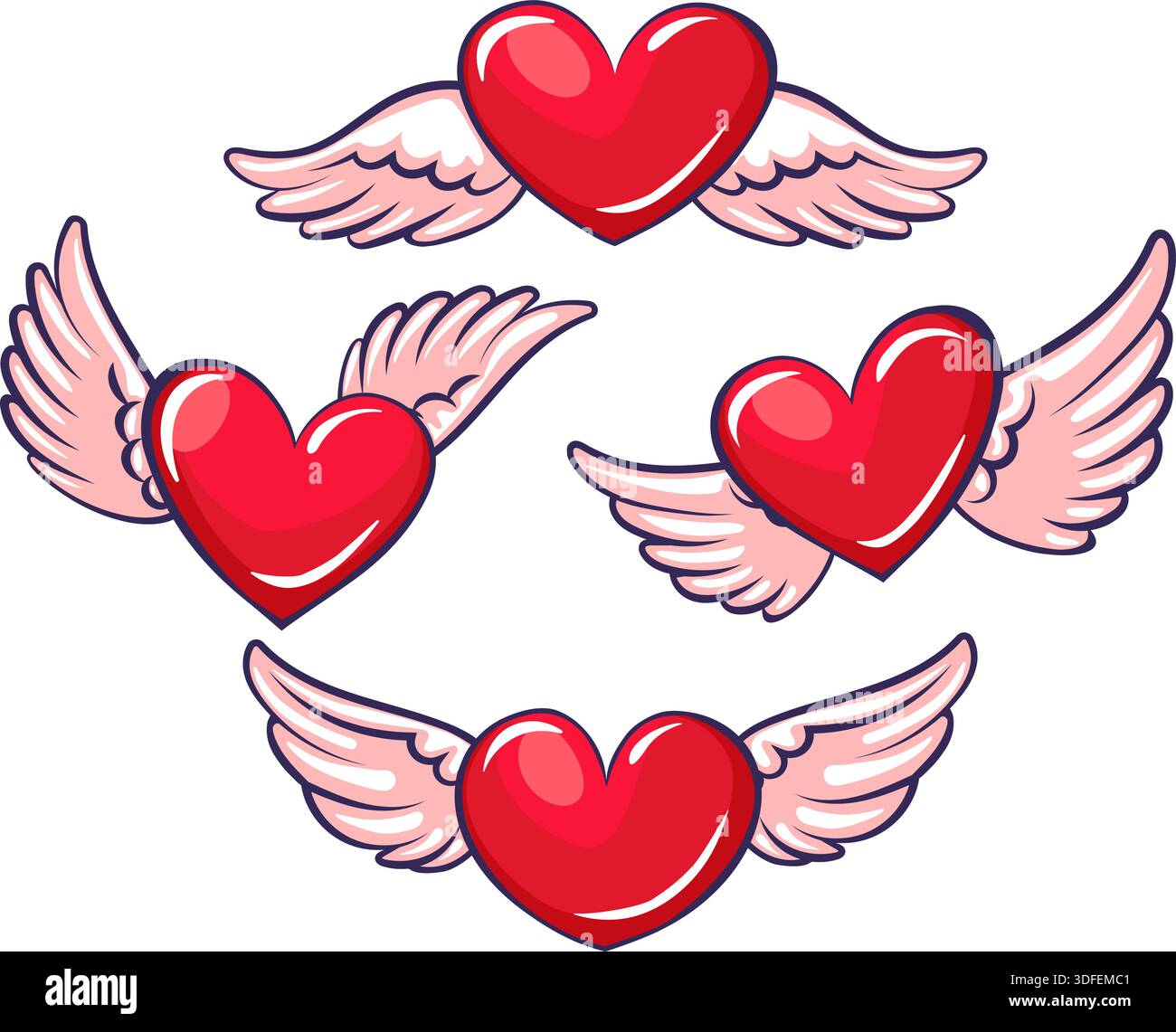 Cartoon hearts with wings Stock Vector Image & Art - Alamy