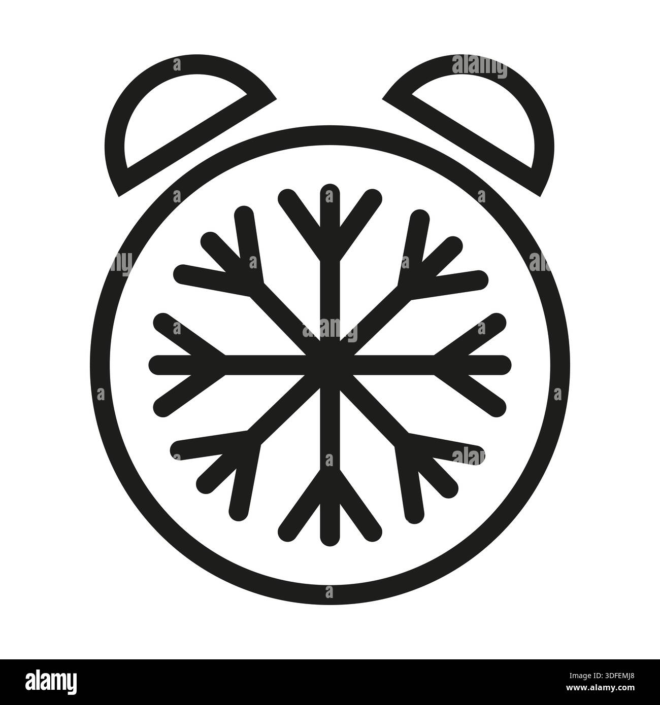 Freezing alarm icon. Snowflake clock symbol. Cold temperature Vector timer. Winter weather setting. Stock Vector