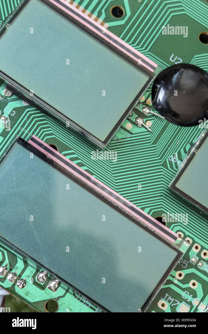 Miniature LCD panels on the motherboard. Circuit Board close-up. Detail ...