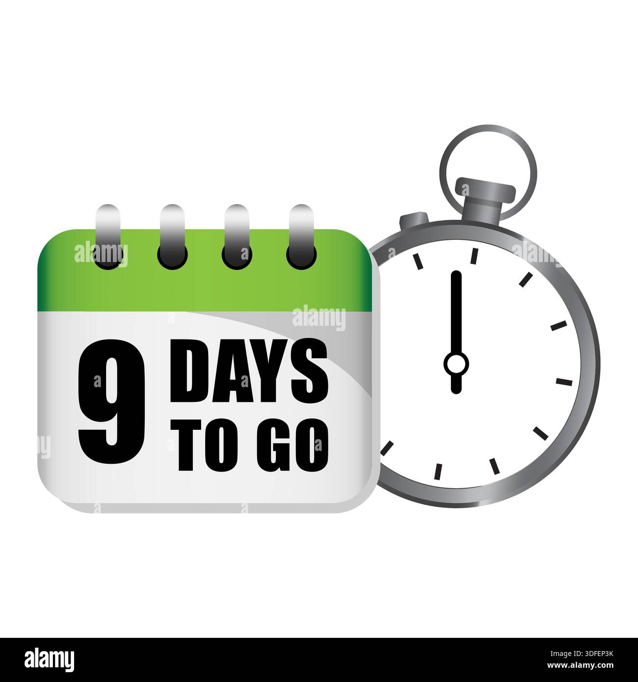 Countdown timer icon. Nine 9 days message. Green calendar symbol ...
