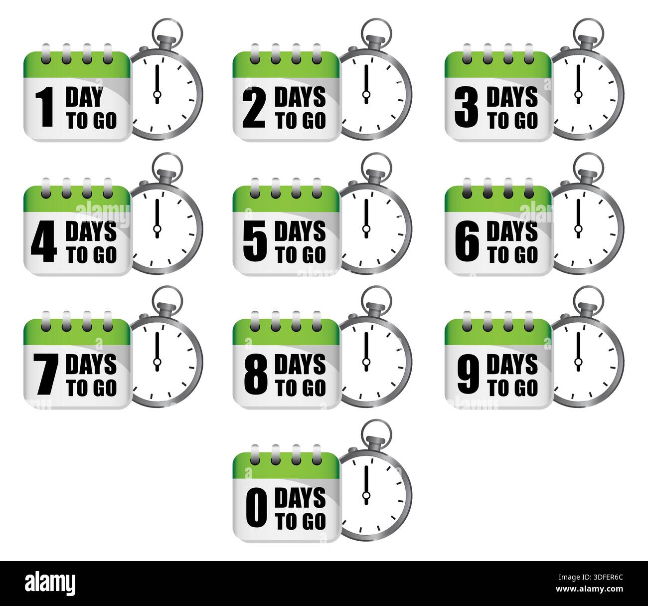 Calendar countdown collection. Numbered days concept. Time management vector. Event planning graphic. Stock Vector