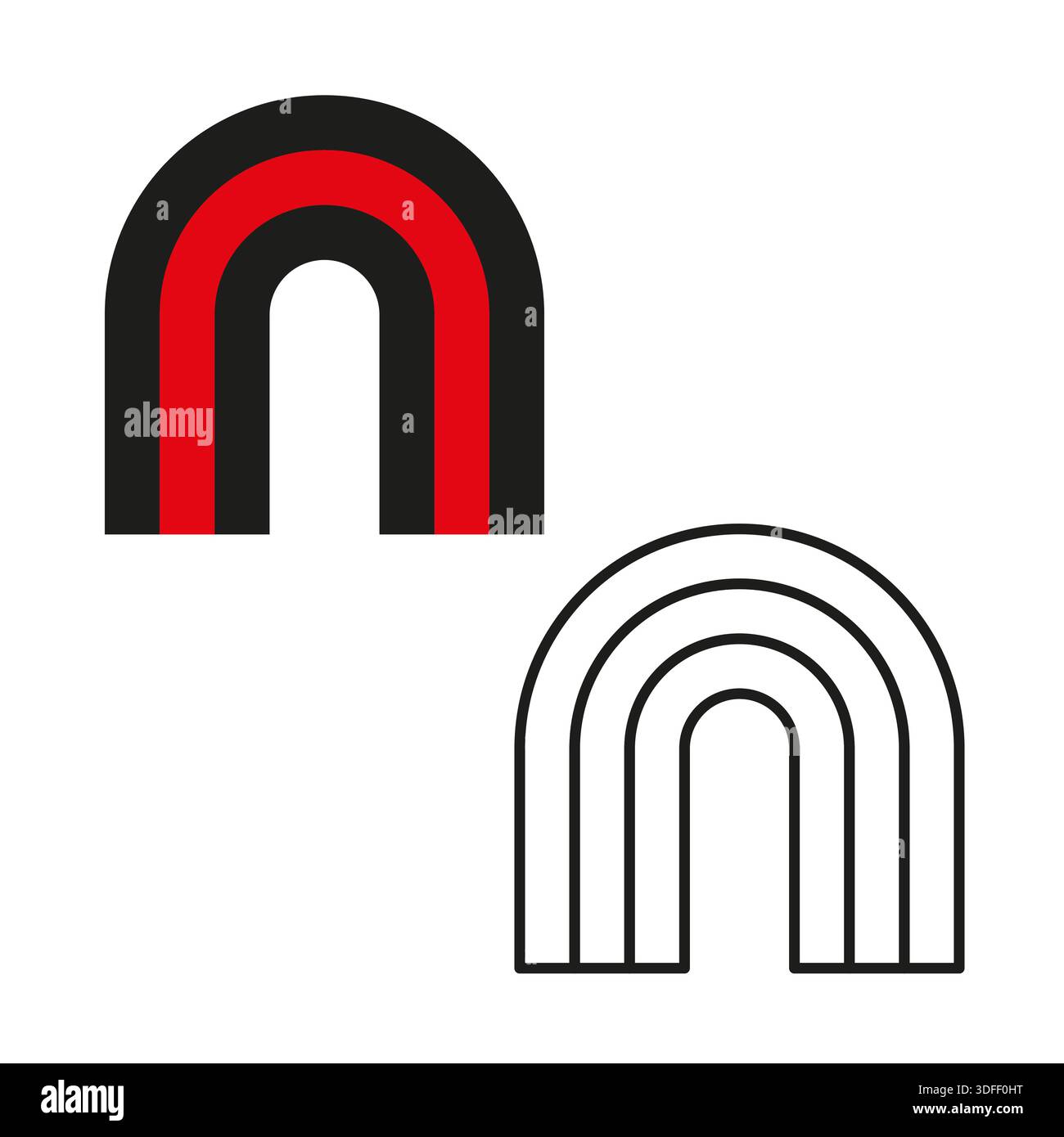 Red arch icon. Black rainbow bridge. Gate entrance Vector. Round portal line. EPS 10. Stock Vector