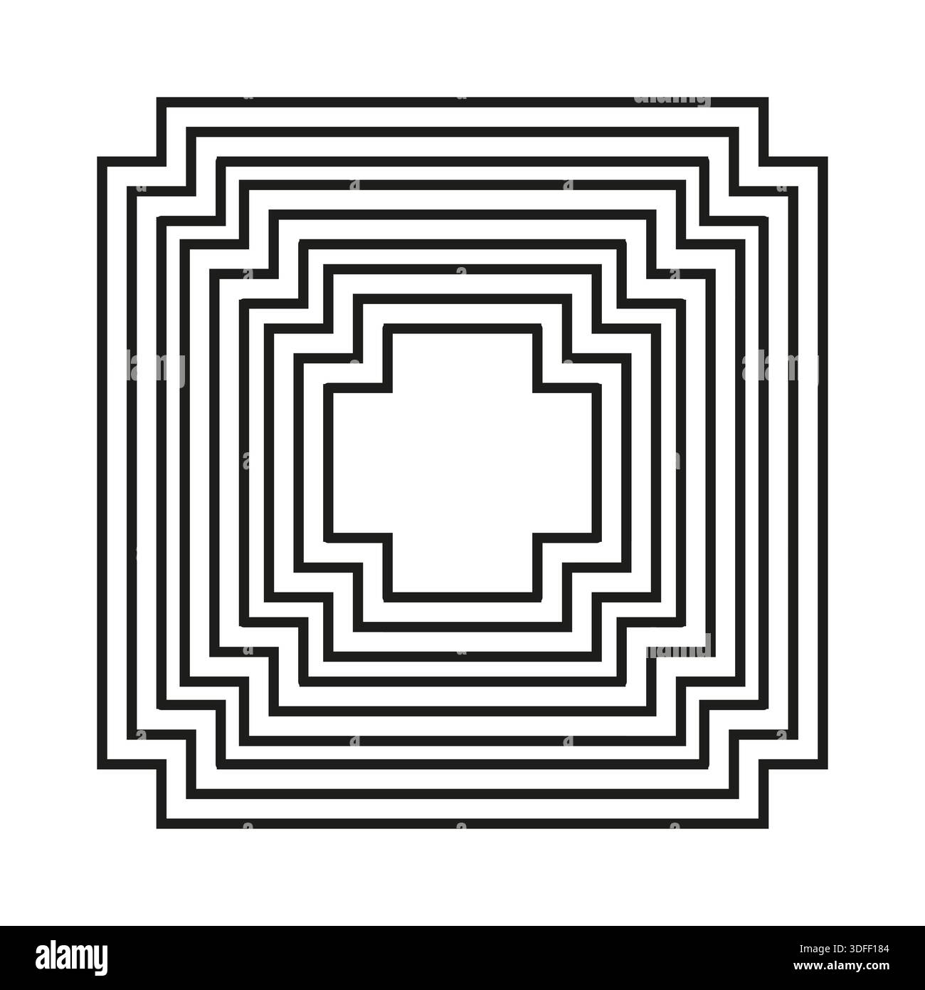Square maze icon. Labyrinth center path. Geometric shape Vector. Linear puzzle. EPS 10. Stock Vector